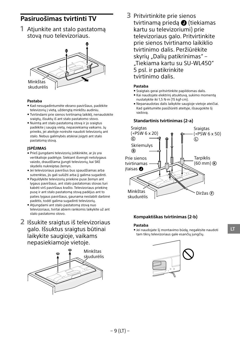 Pasiruošimas tvirtinti tv | Sony KDL-55W805B User Manual | Page 263 / 321