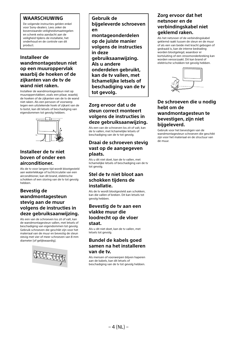 4 (nl) − waarschuwing | Sony KDL-55W805B User Manual | Page 48 / 321