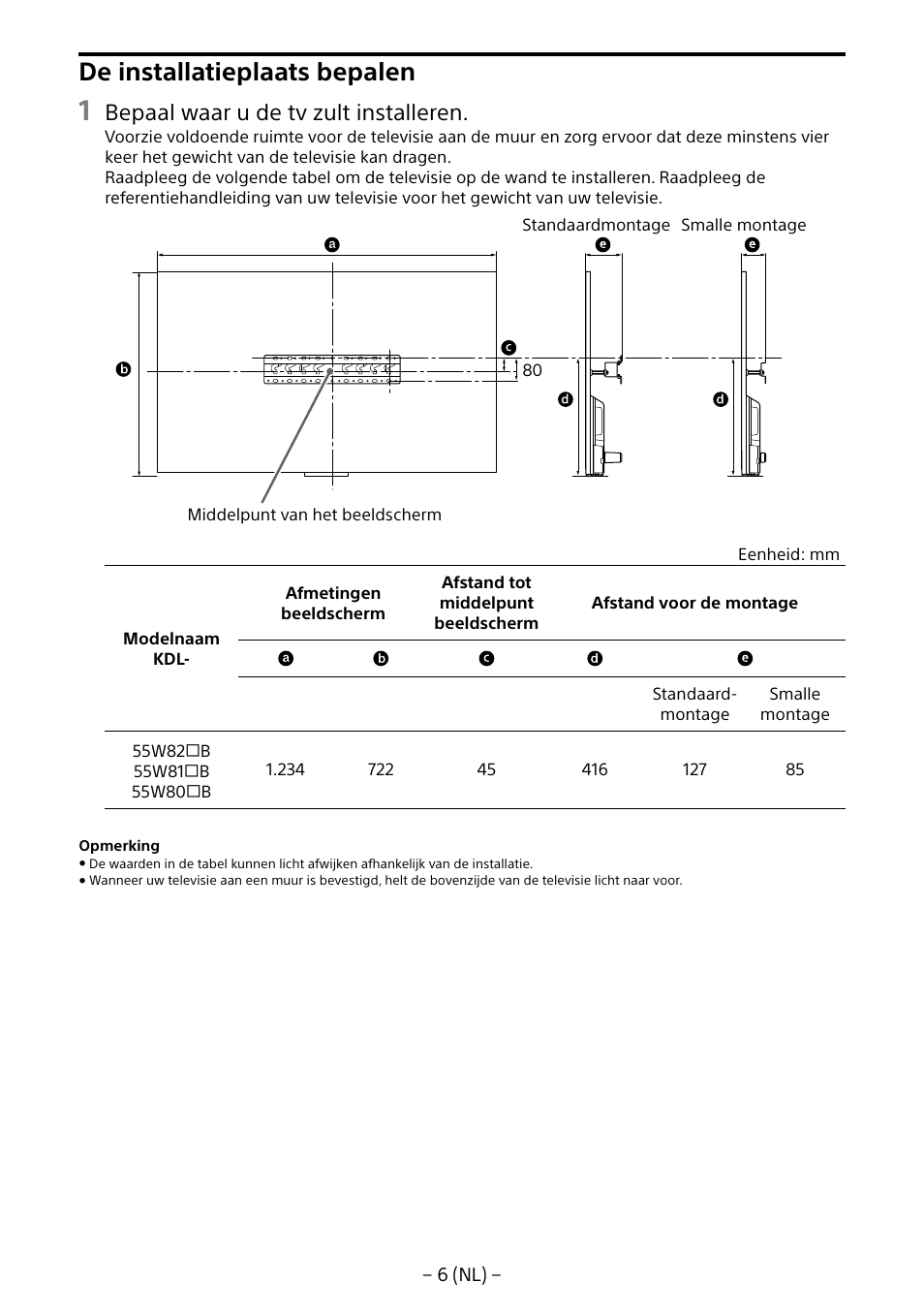 De installatieplaats bepalen, Bepaal waar u de tv zult installeren | Sony KDL-55W805B User Manual | Page 50 / 321