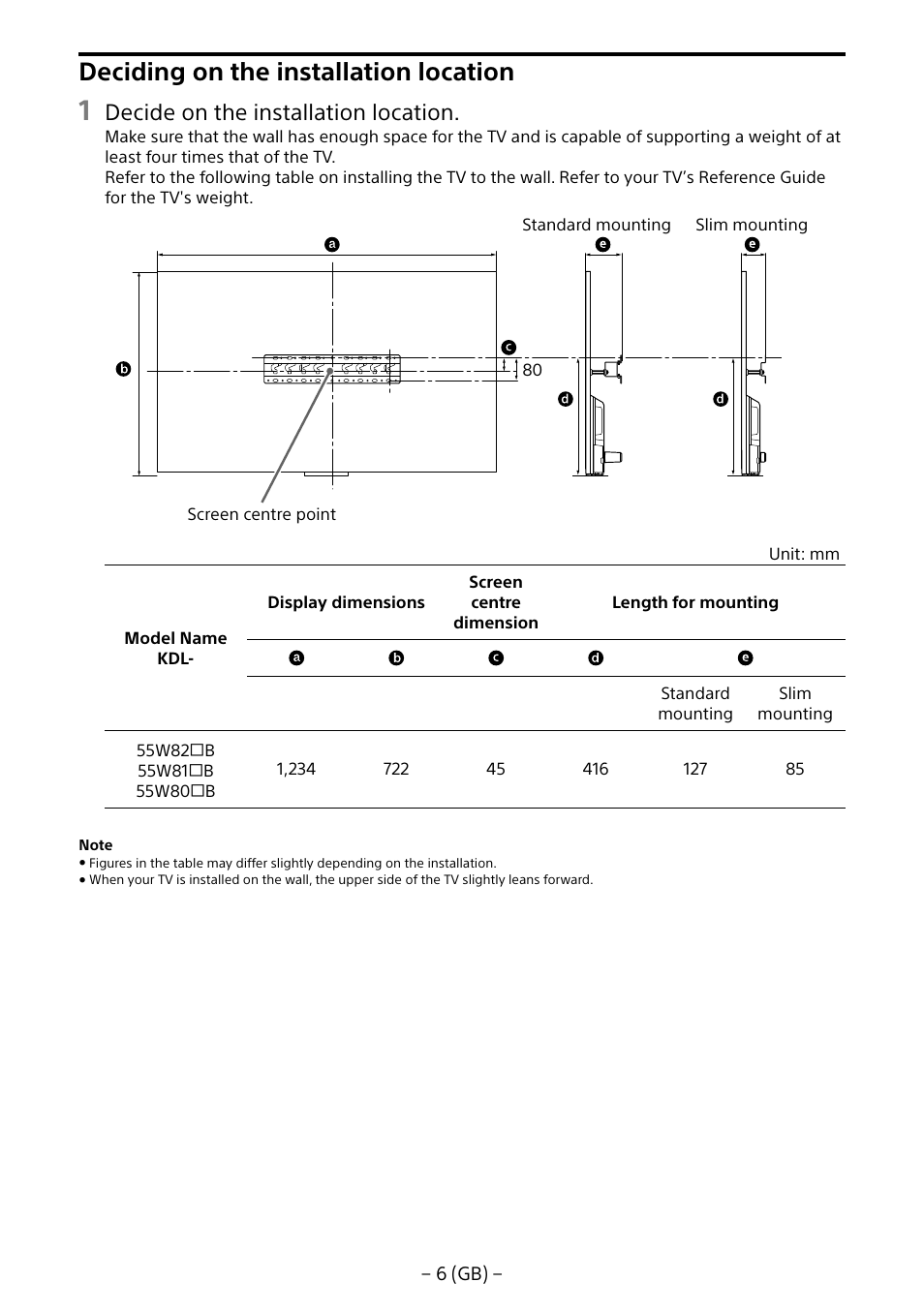 Deciding on the installation location, Decide on the installation location | Sony KDL-55W805B User Manual | Page 6 / 321