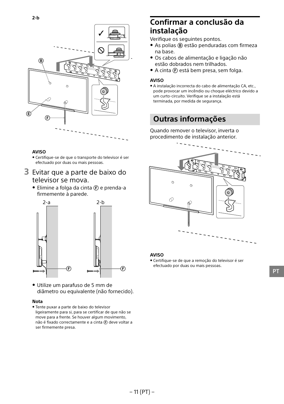 Confirmar a conclusão da instalação, Outras informações, Evitar que a parte de baixo do televisor se mova | Sony KDL-55W805B User Manual | Page 99 / 321