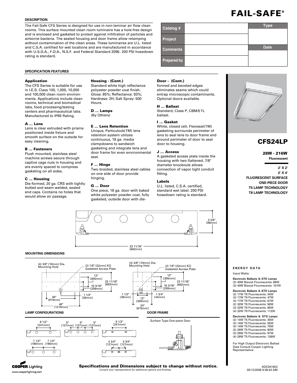 Cooper Lighting CFS24LP User Manual | 2 pages