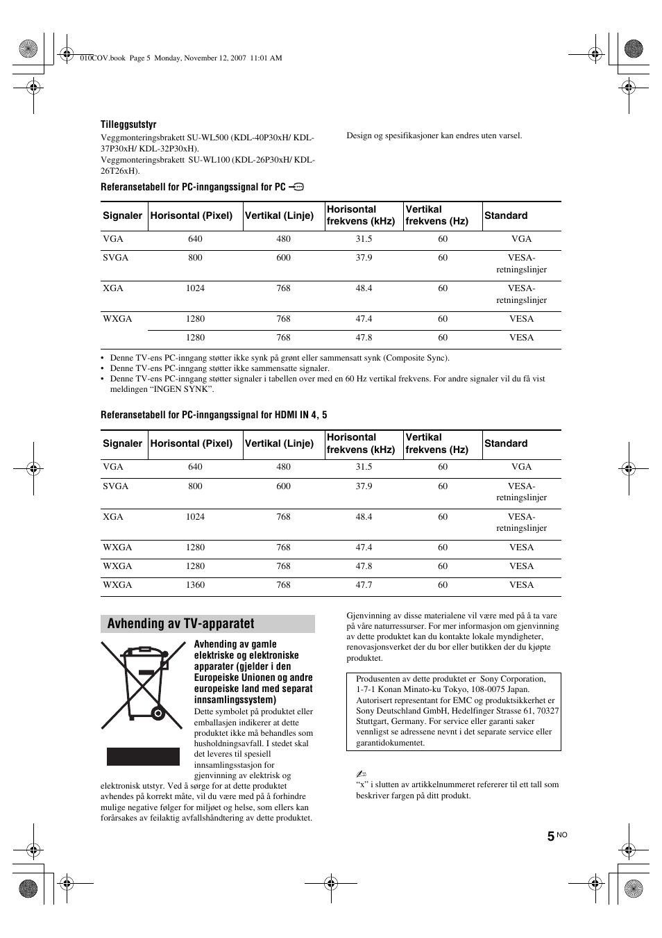 Avhending av tv-apparatet | Sony KDL-40P300H User Manual | Page 77 / 84