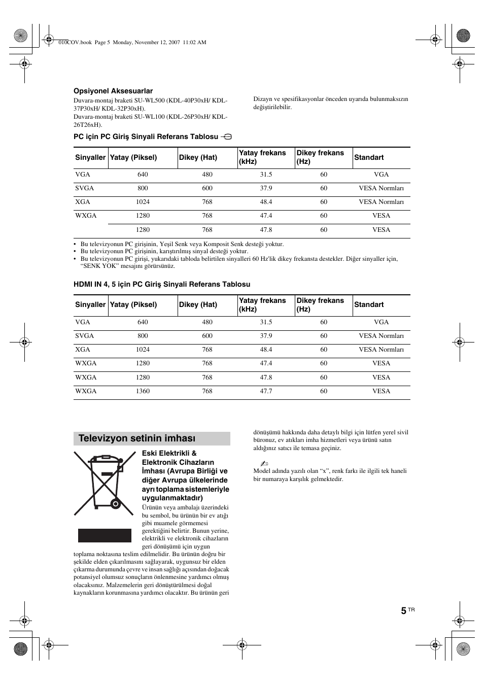 Televizyon setinin imhası | Sony KDL-40P300H User Manual | Page 81 / 84
