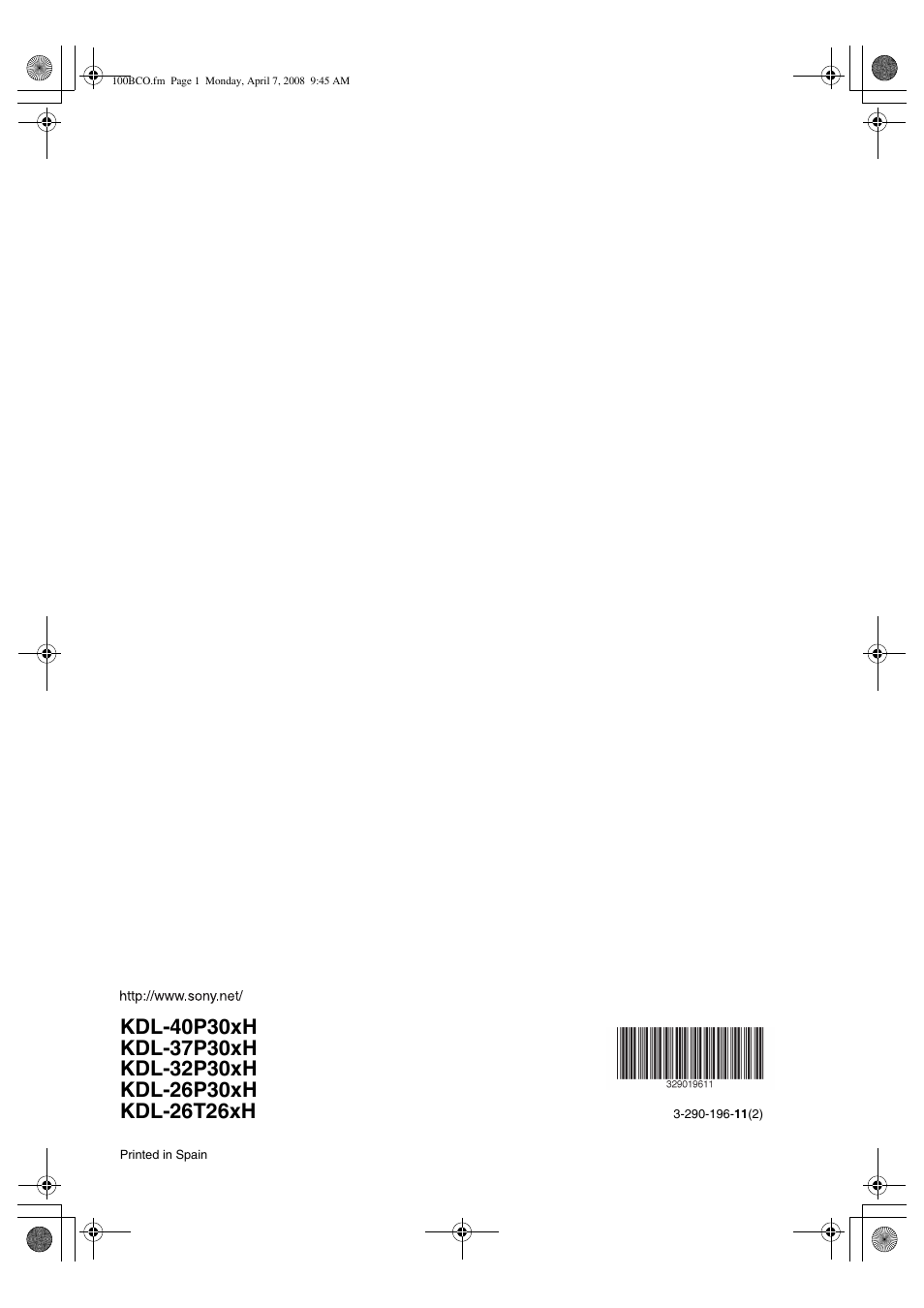 Sony KDL-40P300H User Manual | Page 84 / 84