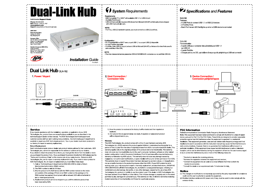 ADS Technologies ADS Dual Link Hub DLX-182 User Manual | 1 page