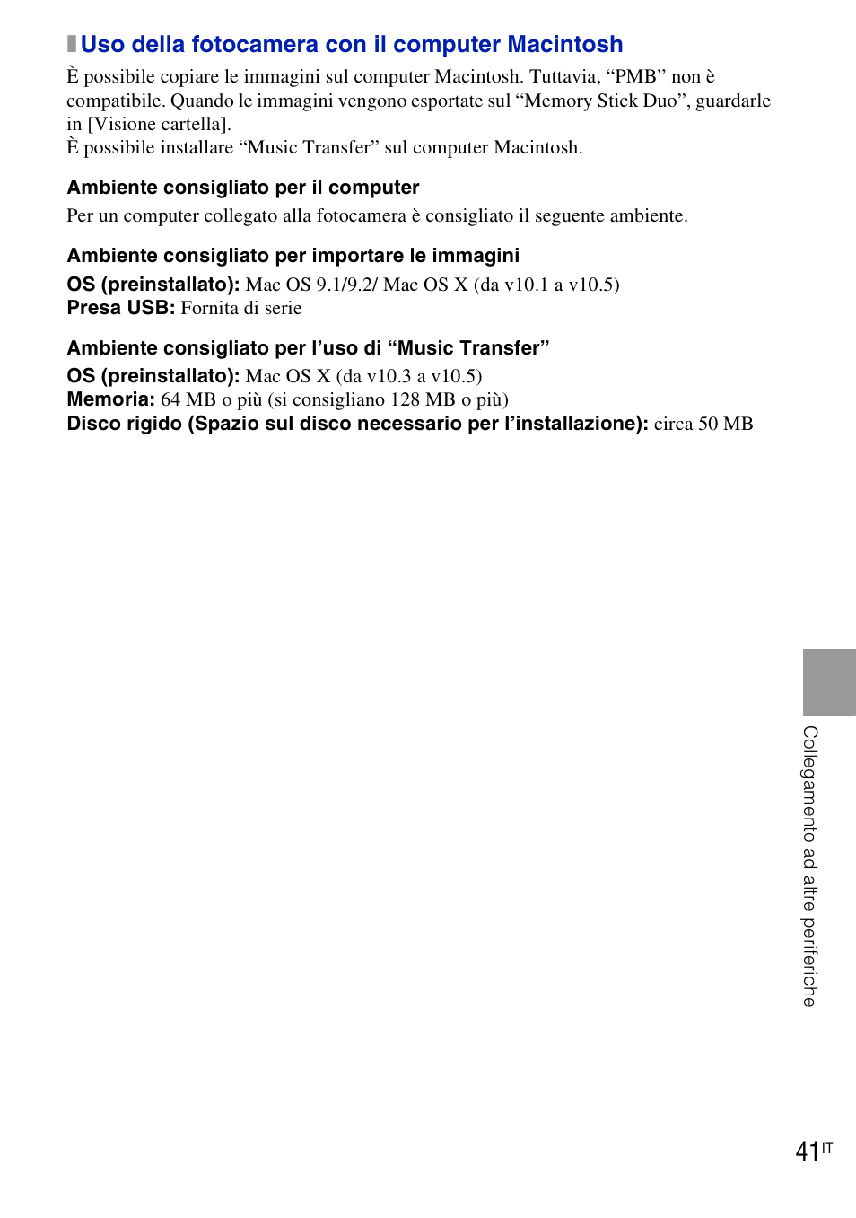 Xuso della fotocamera con il computer macintosh | Sony DSC-T90 User Manual | Page 103 / 120
