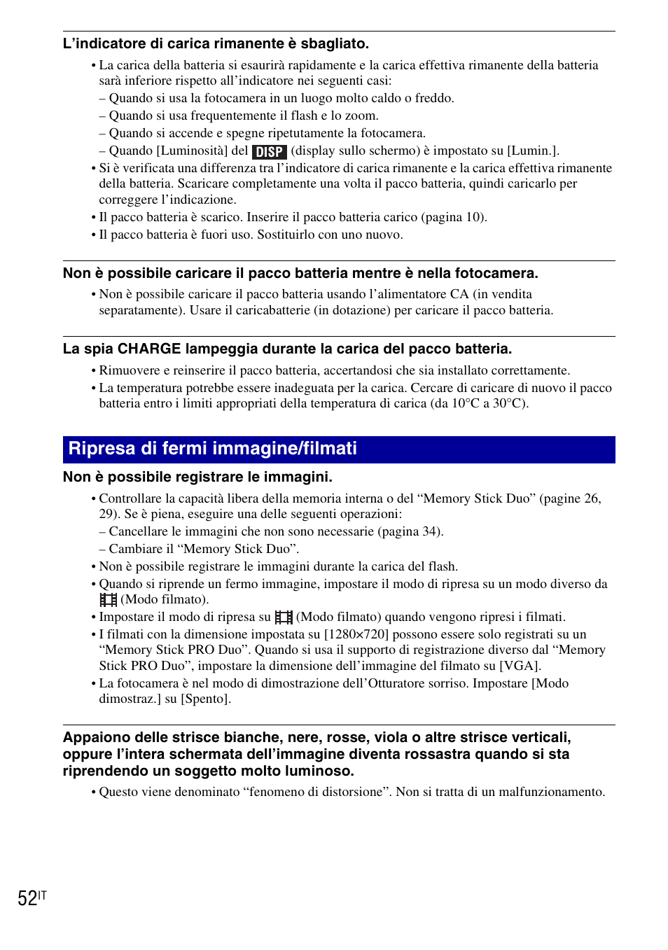 Ripresa di fermi immagine/filmati | Sony DSC-T90 User Manual | Page 114 / 120