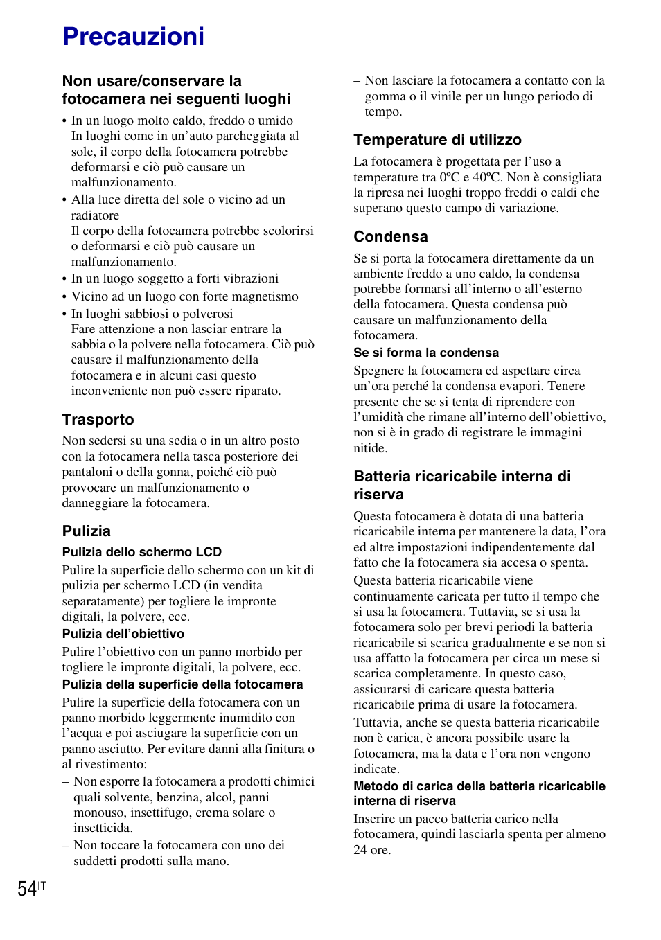 Precauzioni | Sony DSC-T90 User Manual | Page 116 / 120