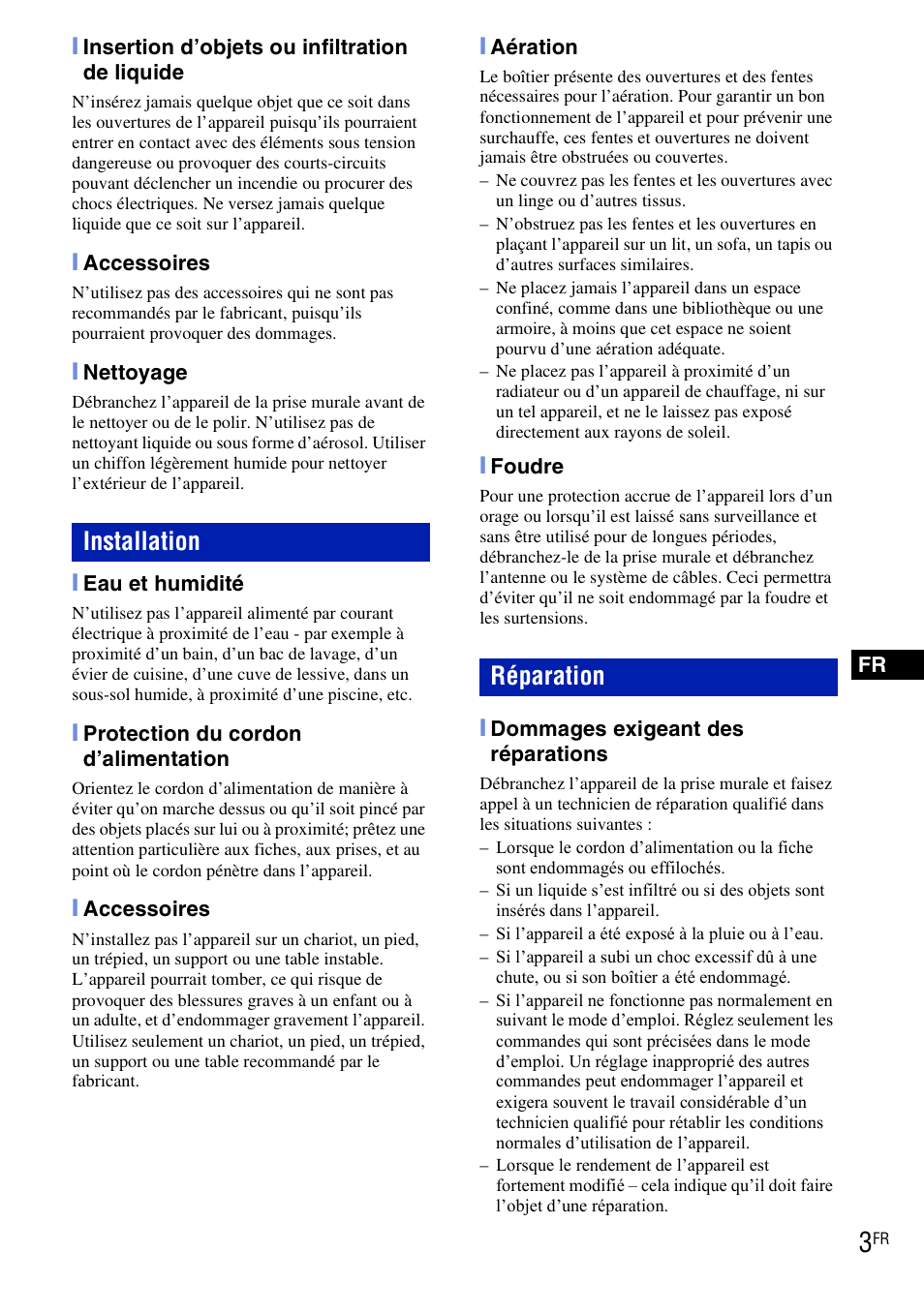 Installation réparation | Sony DSC-T90 User Manual | Page 3 / 120