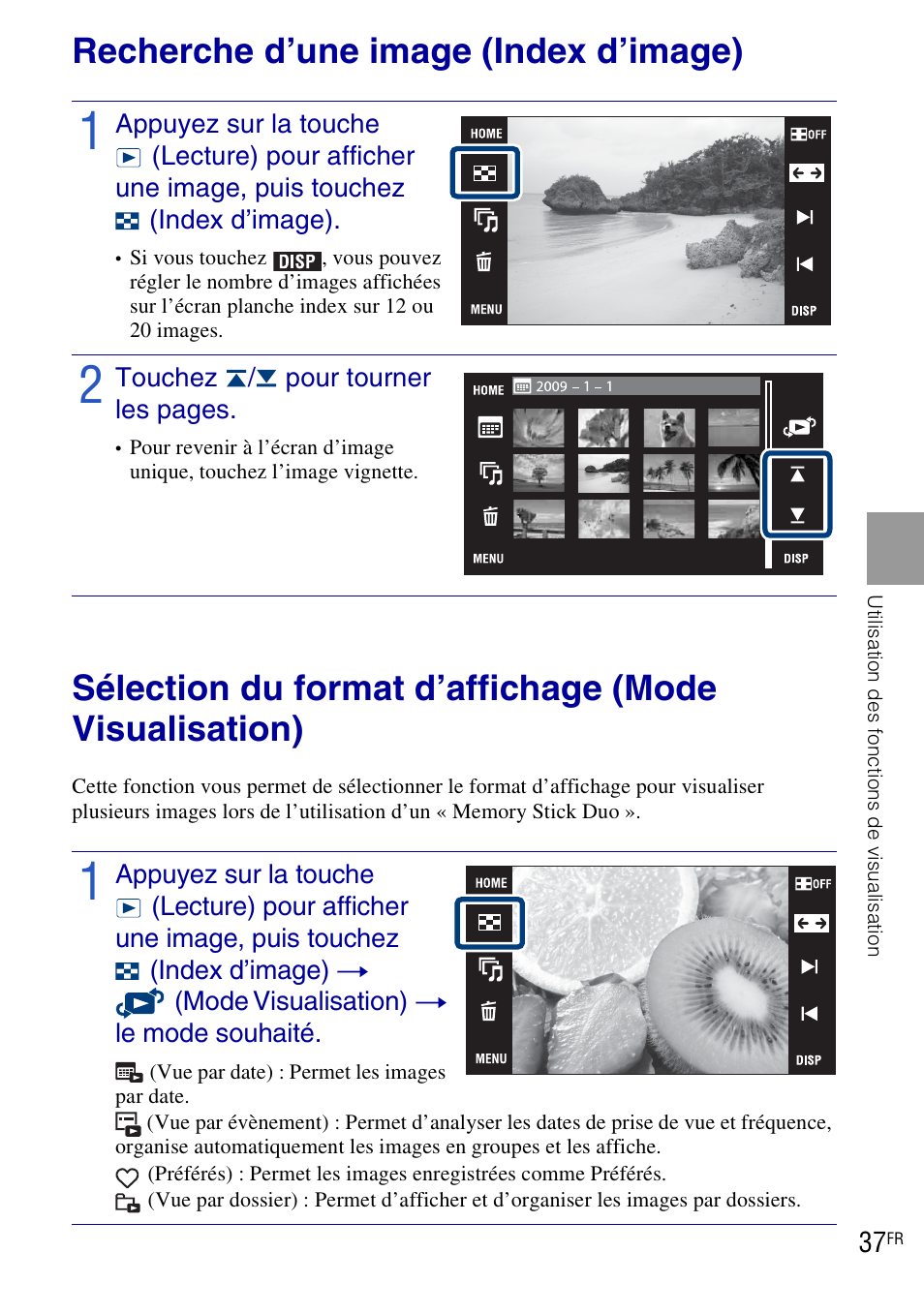 Recherche d’une image (index d’image) | Sony DSC-T90 User Manual | Page 37 / 120