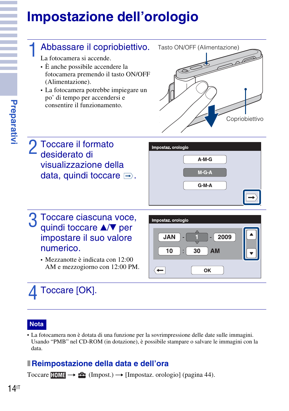 Impostazione dell’orologio | Sony DSC-T90 User Manual | Page 76 / 120