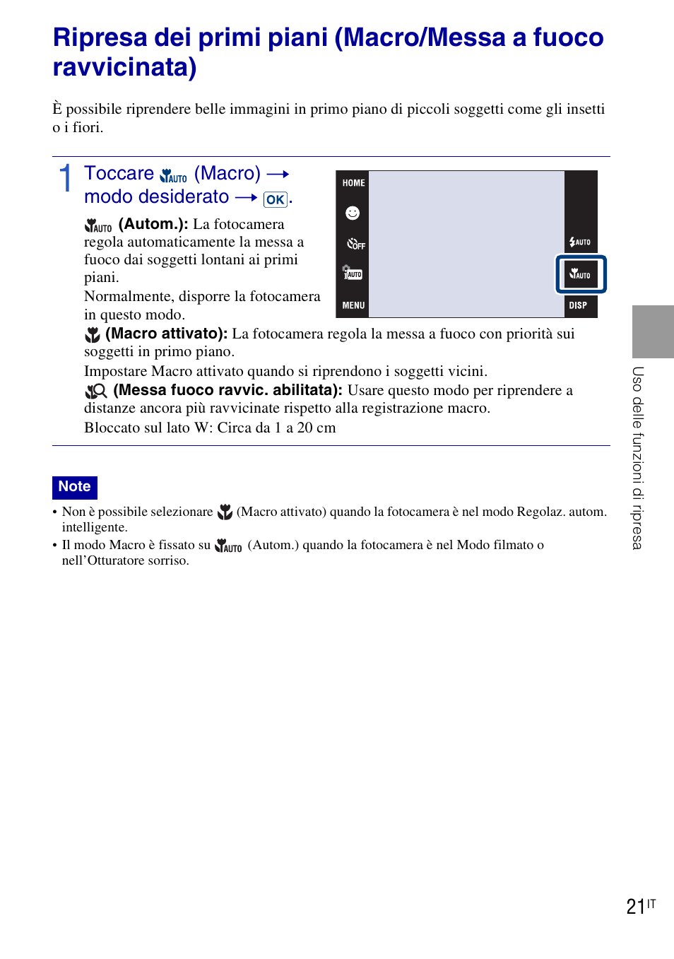 Toccare (macro) t modo desiderato t | Sony DSC-T90 User Manual | Page 83 / 120
