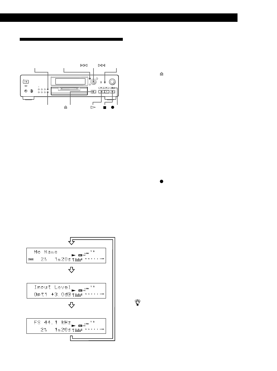 Consejos útiles para la grabación, Grabación de minidiscos, Cambio de visualización durante la grabación | Sony MDS-JB920 User Manual | Page 69 / 172