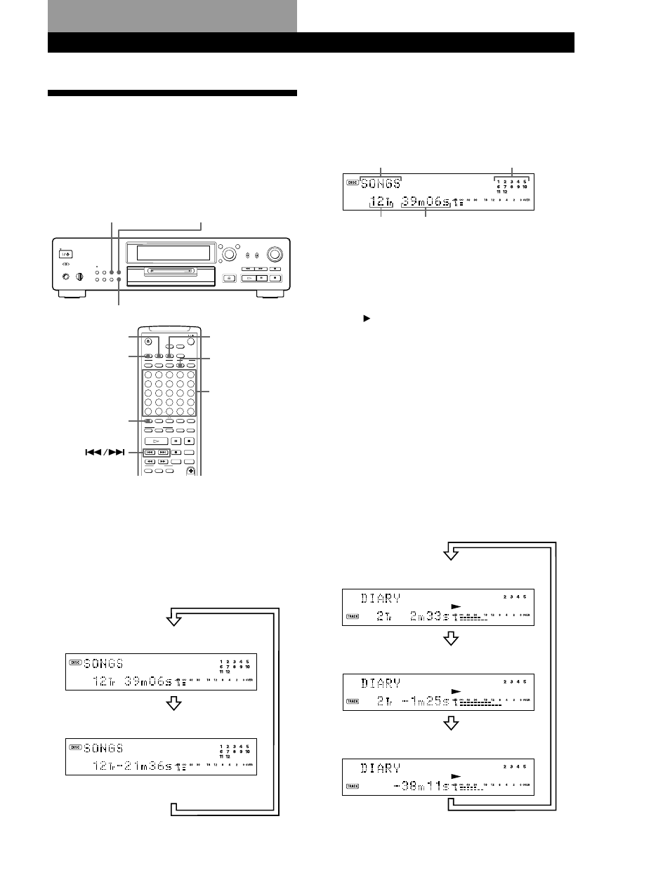 Reproducción de minidiscos, Utilización del visualizador, Reproducción de minidiscos 23 | Continúa), Display scroll time date recorded >25 | Sony MDS-JB920 User Manual | Page 79 / 172