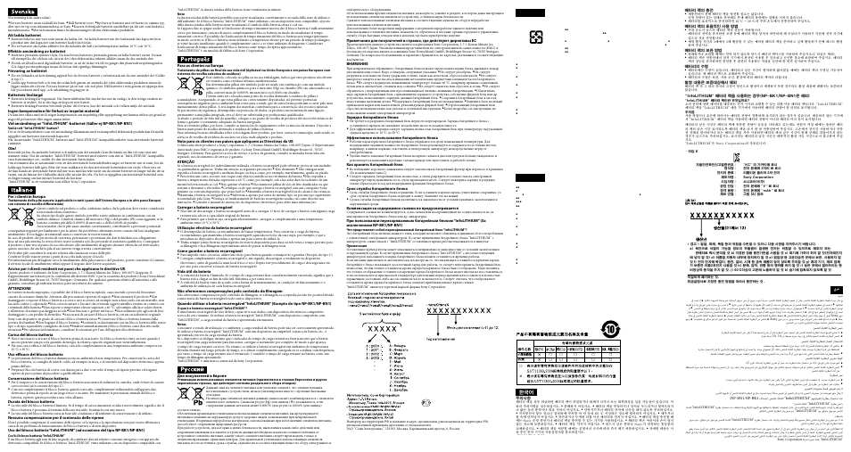 僅適用於台灣 廢電池請回收, 中文（繁, 中文（简 | بيﺮﻋ | Sony NP-BN1 User Manual | Page 2 / 2