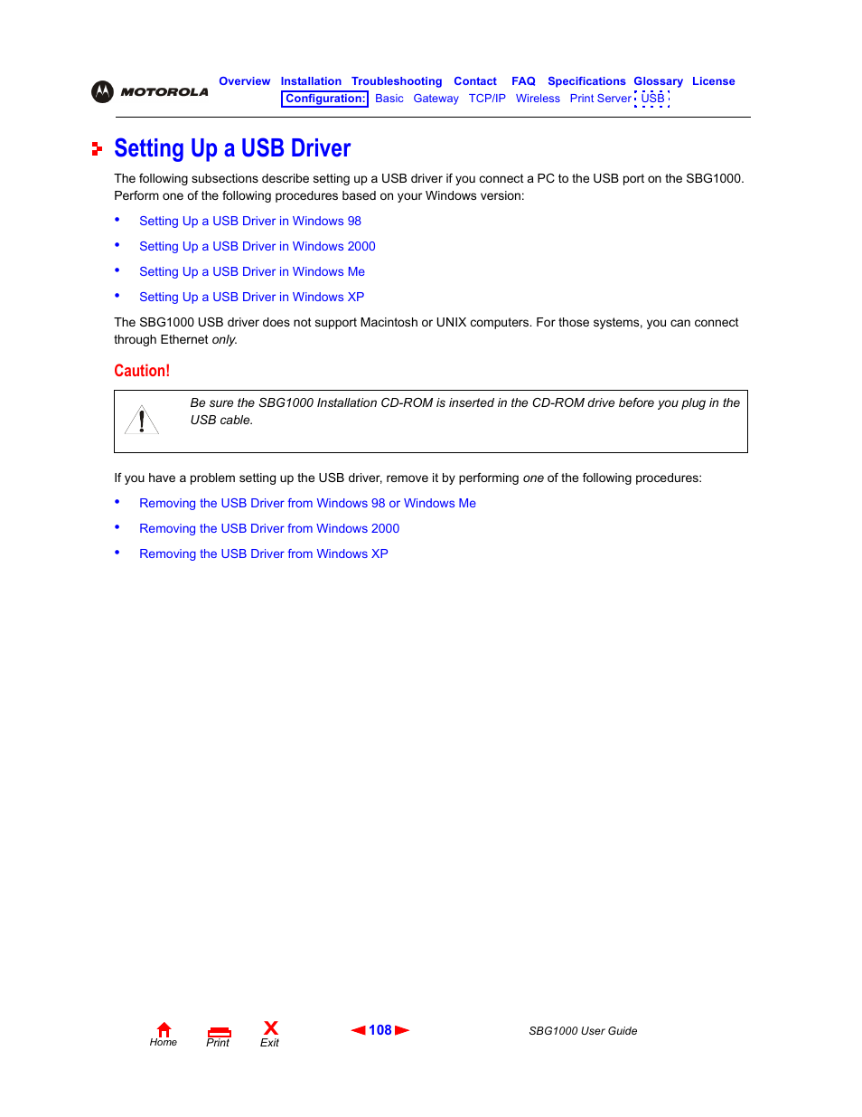 Setting up a usb driver | ADS Technologies Wireless Cable Modem Gateway SBG1000 User Manual | Page 114 / 161