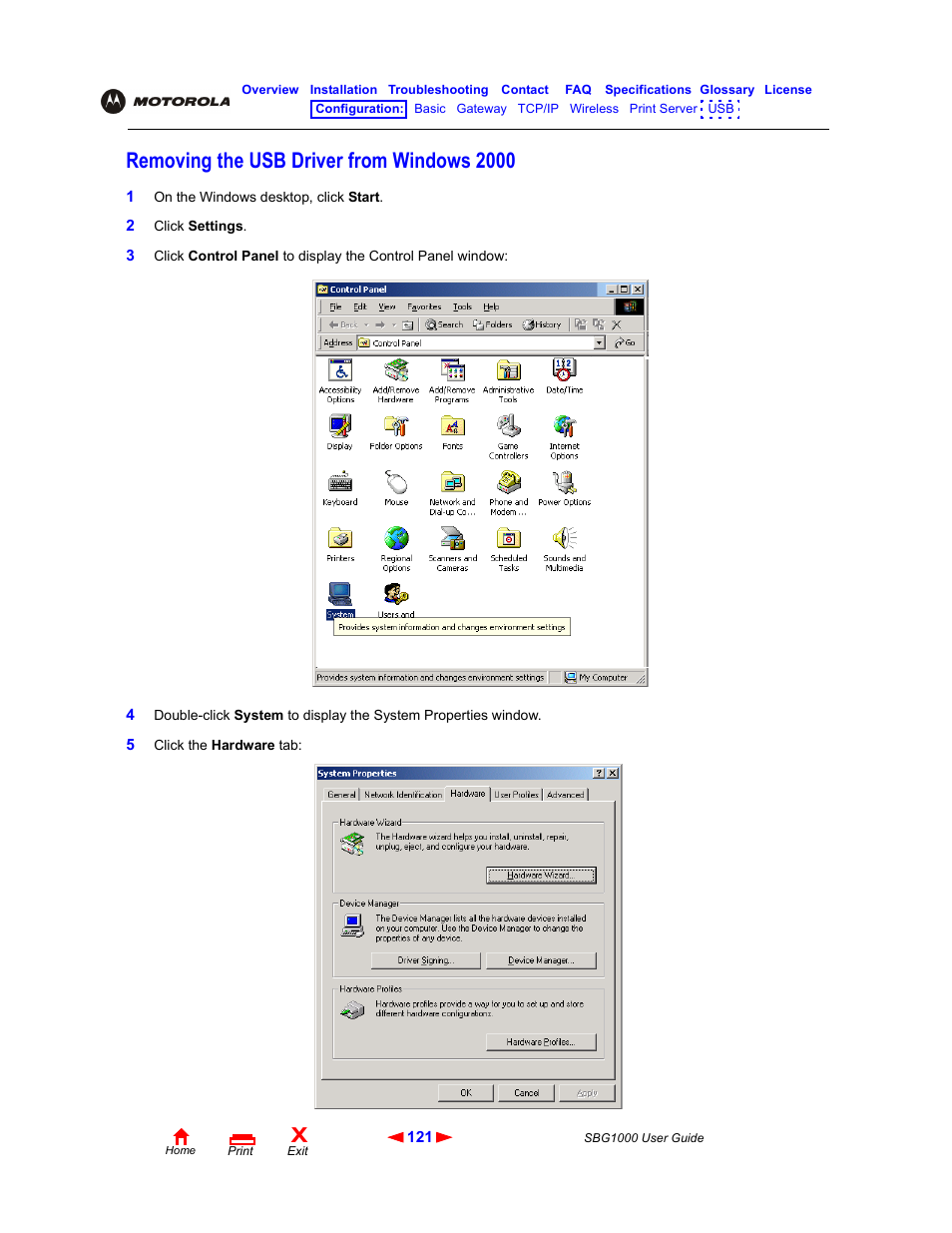 Removing the usb driver from windows2000, Removing the usb driver from windows 2000 | ADS Technologies Wireless Cable Modem Gateway SBG1000 User Manual | Page 127 / 161