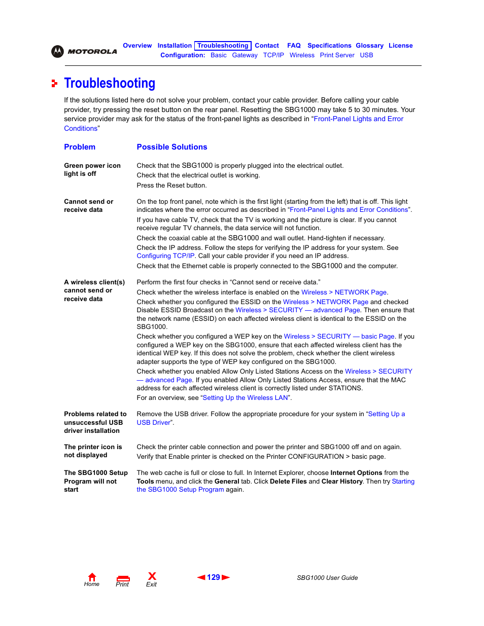 Troubleshooting, Roubleshooting | ADS Technologies Wireless Cable Modem Gateway SBG1000 User Manual | Page 135 / 161