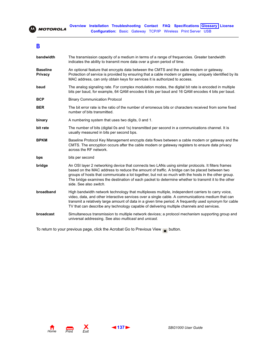 Broadband, Bridges | ADS Technologies Wireless Cable Modem Gateway SBG1000 User Manual | Page 143 / 161