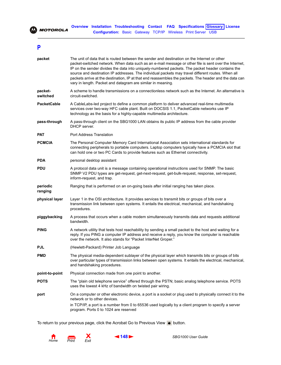 Pass-through, Pcmcia, Packets | Port | ADS Technologies Wireless Cable Modem Gateway SBG1000 User Manual | Page 154 / 161