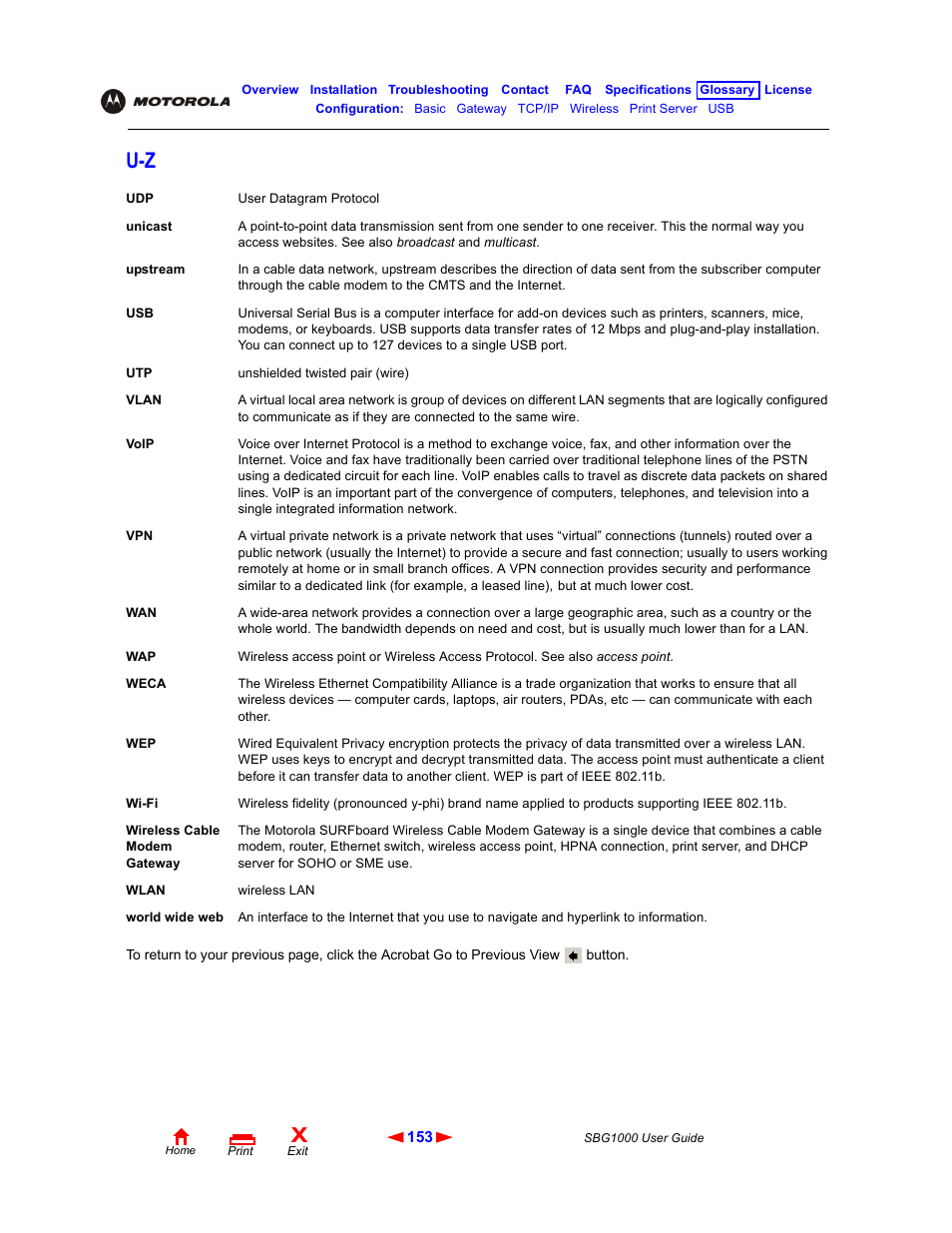 Wi-fi, Upstream) | ADS Technologies Wireless Cable Modem Gateway SBG1000 User Manual | Page 159 / 161