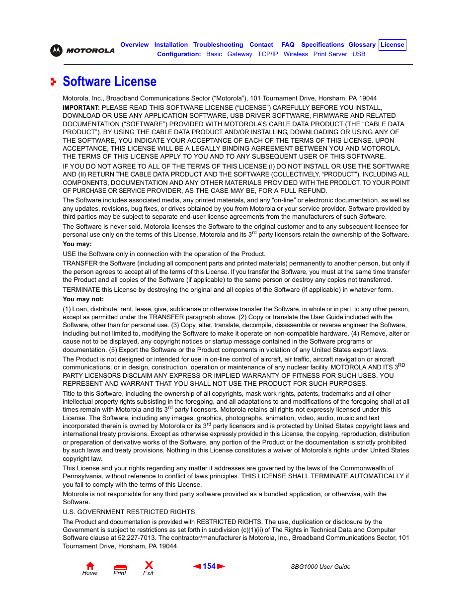 Software license, Icense | ADS Technologies Wireless Cable Modem Gateway SBG1000 User Manual | Page 160 / 161
