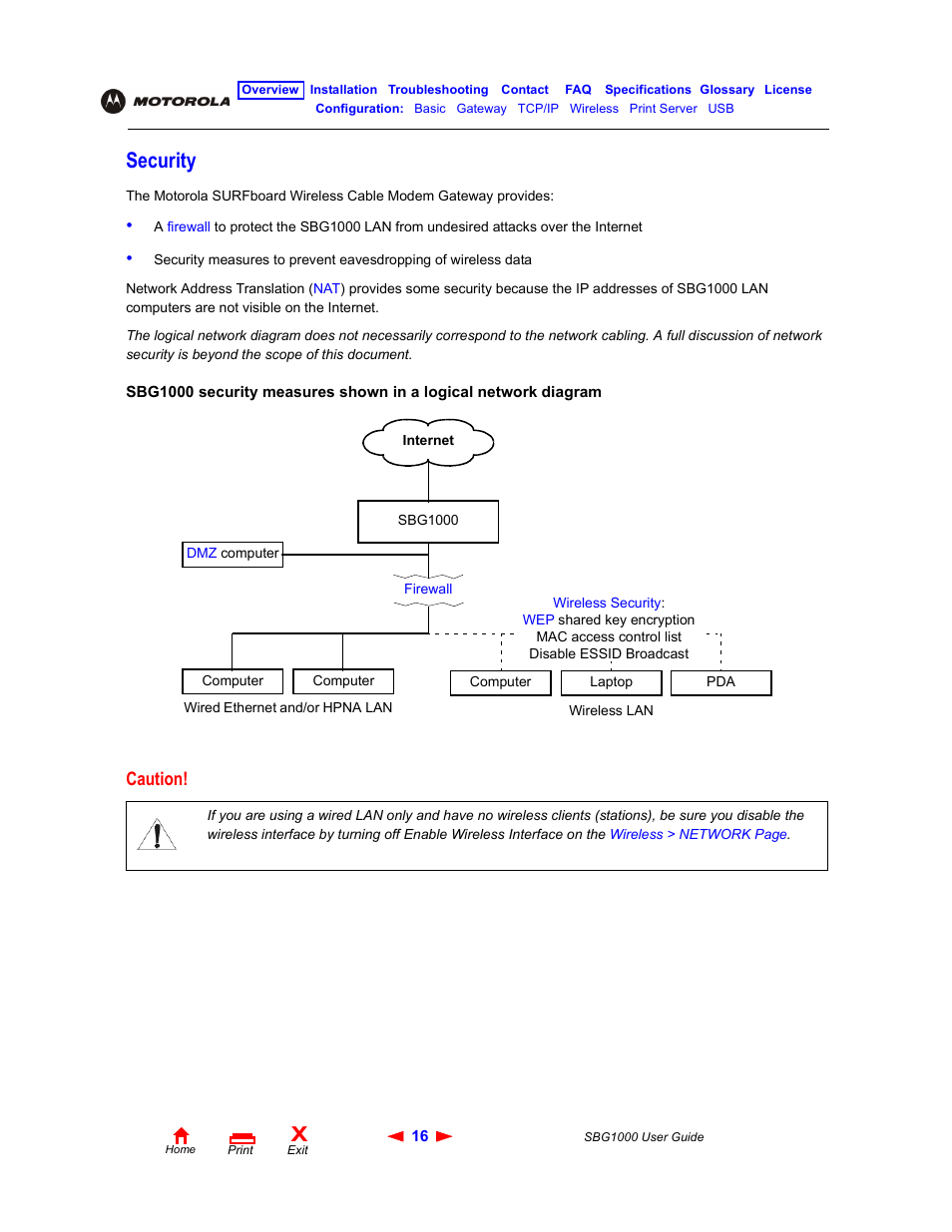 Security, Caution | ADS Technologies Wireless Cable Modem Gateway SBG1000 User Manual | Page 22 / 161