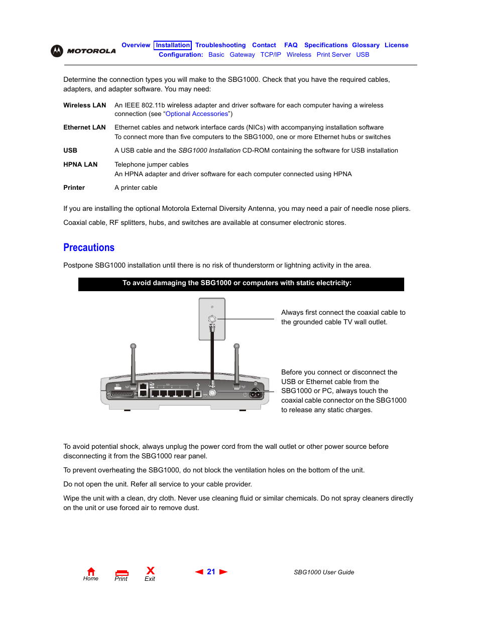 Precautions | ADS Technologies Wireless Cable Modem Gateway SBG1000 User Manual | Page 27 / 161