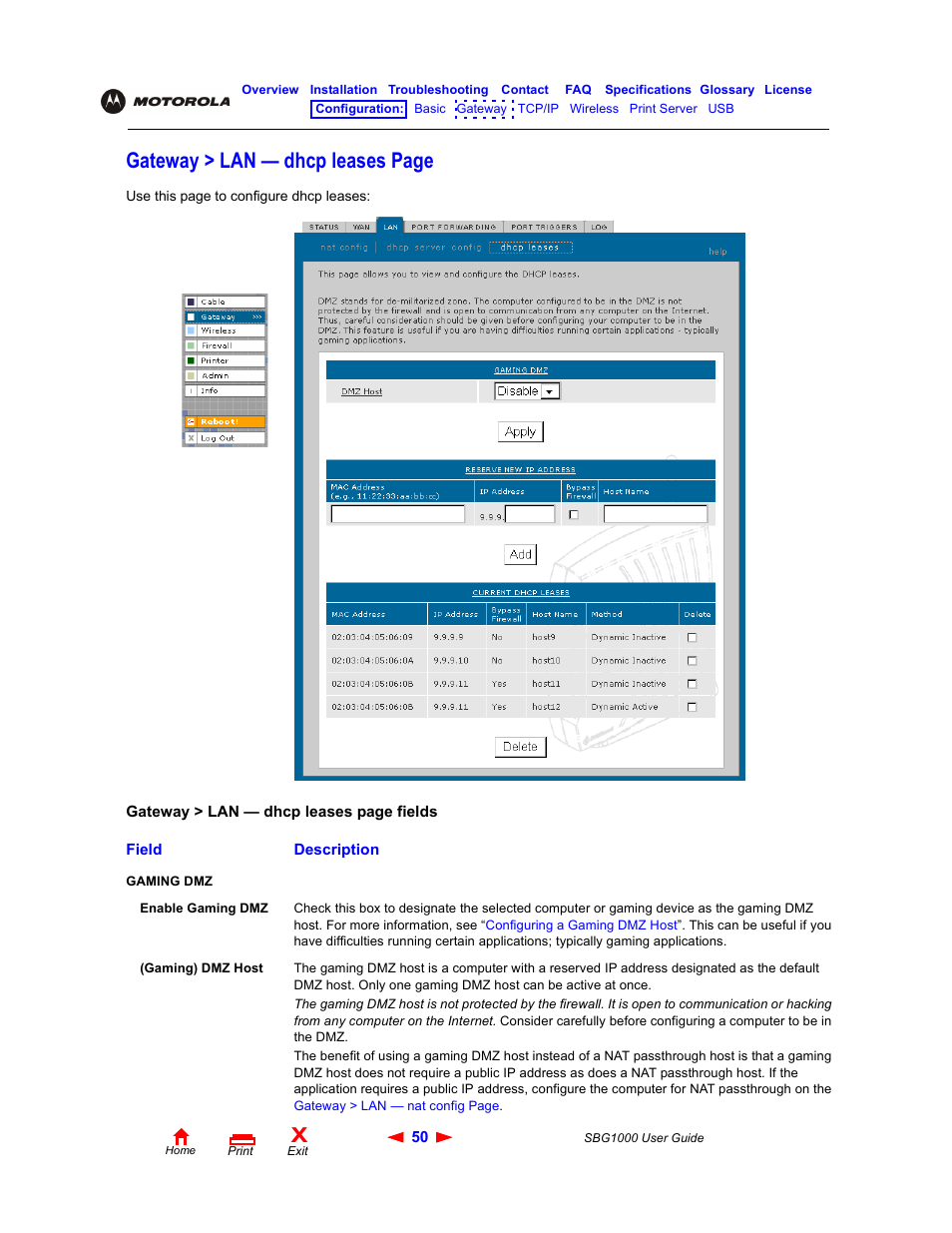 Gateway > lan — dhcp leases page | ADS Technologies Wireless Cable Modem Gateway SBG1000 User Manual | Page 56 / 161