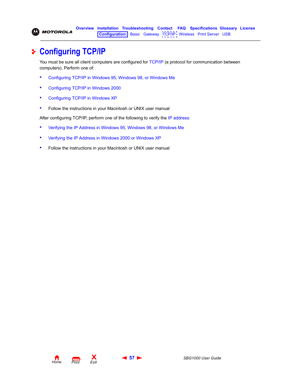 Configuring tcp/ip, Cp/ip | ADS Technologies Wireless Cable Modem Gateway SBG1000 User Manual | Page 63 / 161