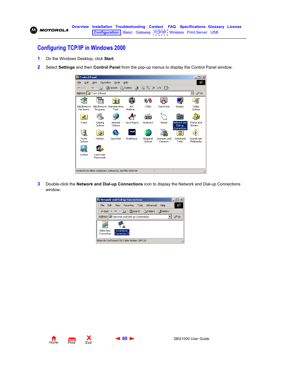 Configuring tcp/ip in windows2000, Configuring tcp/ip in windows 2000 | ADS Technologies Wireless Cable Modem Gateway SBG1000 User Manual | Page 66 / 161