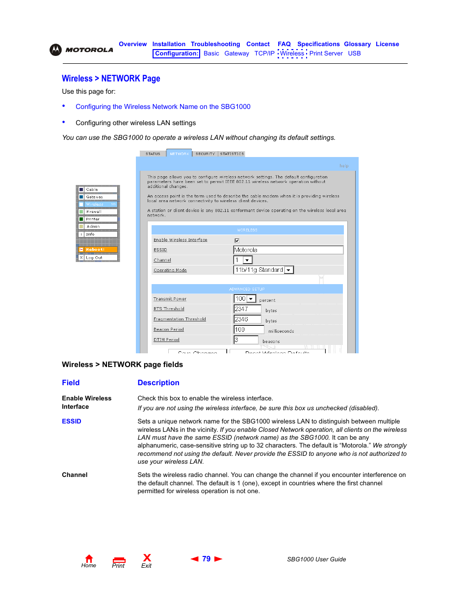 Wireless > network page | ADS Technologies Wireless Cable Modem Gateway SBG1000 User Manual | Page 85 / 161