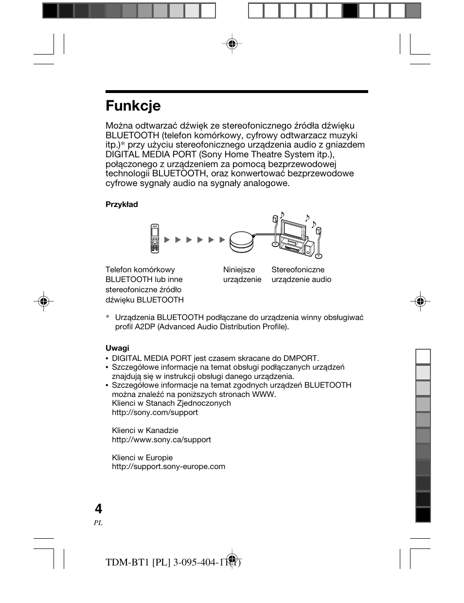 Funkcje | Sony TDM-BT1 User Manual | Page 102 / 116