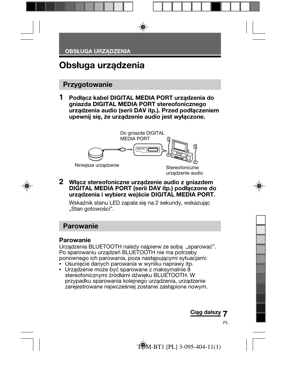 Obsługa urządzenia, Przygotowanie, Parowanie | Obsługa, Urządzenia, Przygotowanie parowanie | Sony TDM-BT1 User Manual | Page 105 / 116
