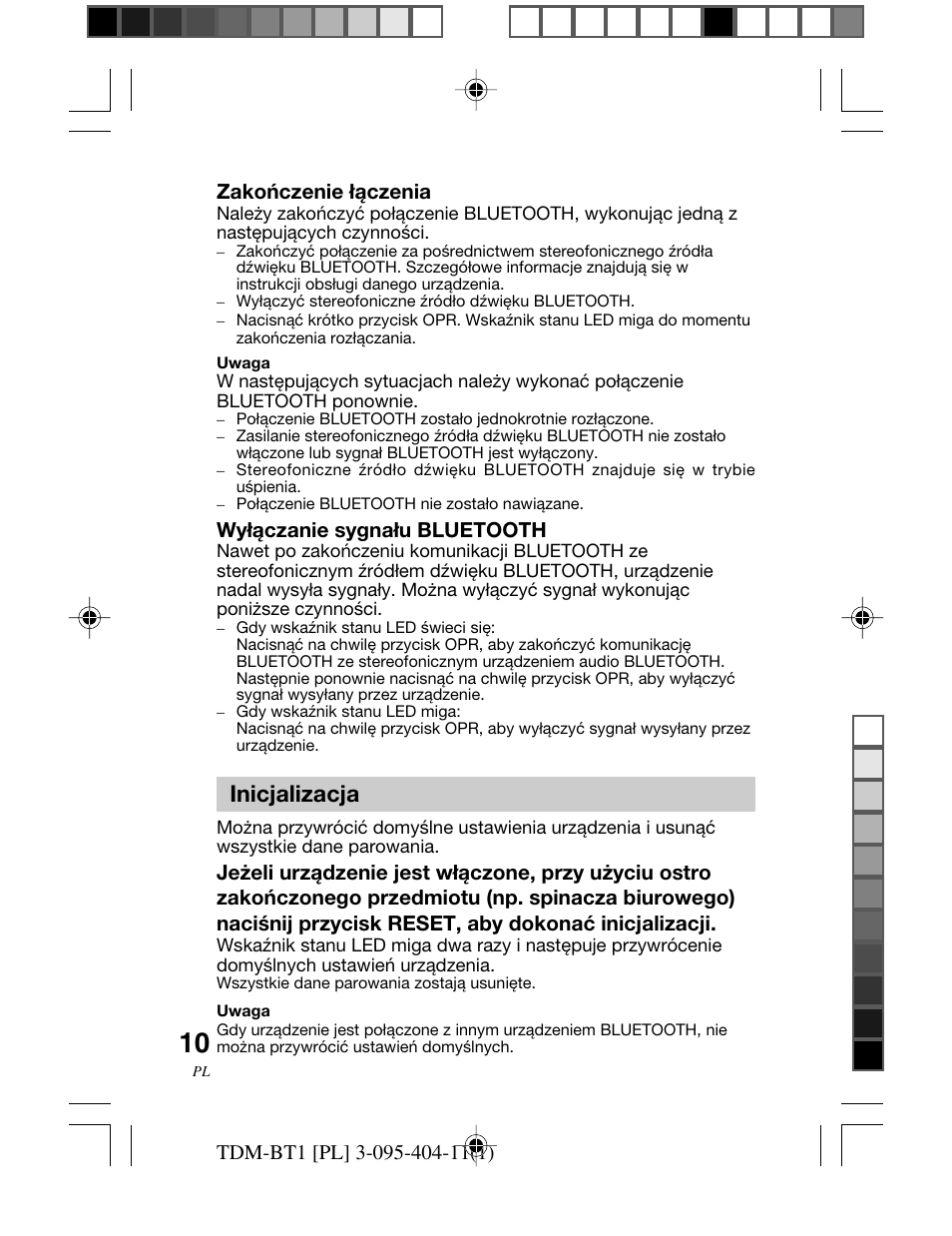 Inicjalizacja | Sony TDM-BT1 User Manual | Page 108 / 116