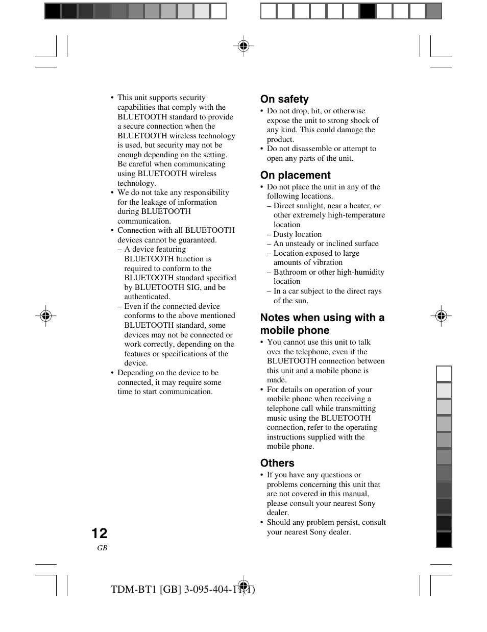 Sony TDM-BT1 User Manual | Page 12 / 116