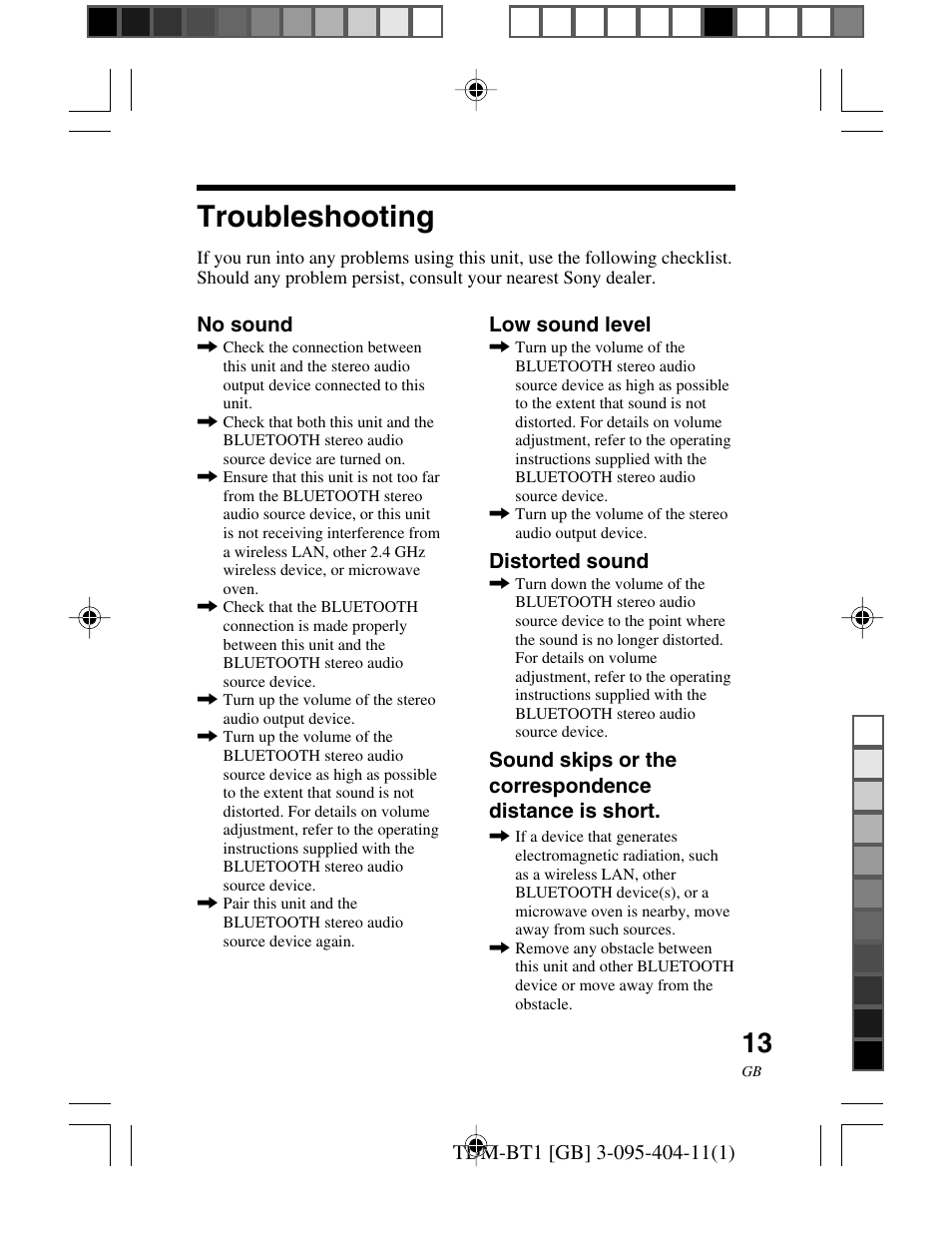 Troubleshooting | Sony TDM-BT1 User Manual | Page 13 / 116
