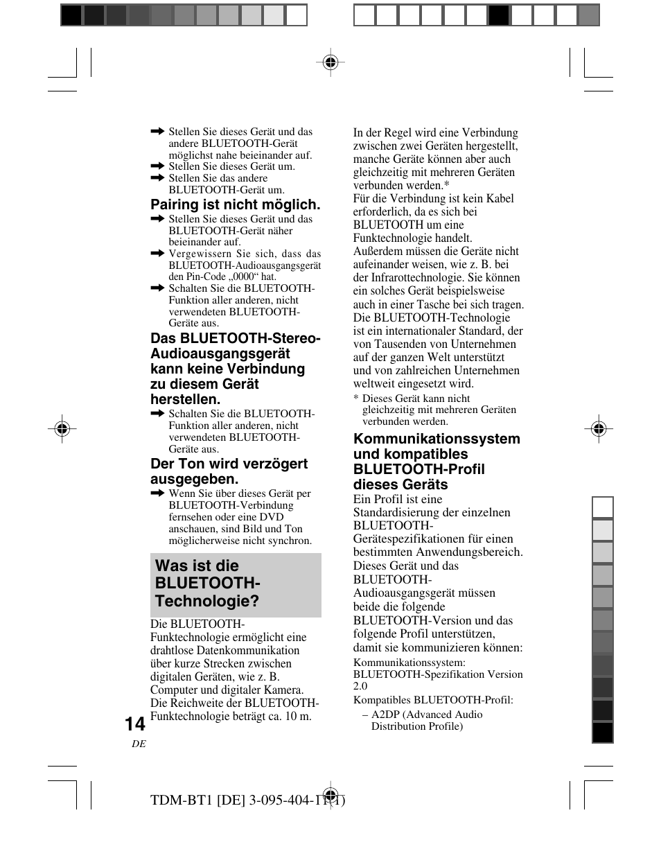 Was ist die bluetoothtechnologie, Was ist die bluetooth, Technologie | Was ist die bluetooth- technologie | Sony TDM-BT1 User Manual | Page 42 / 116