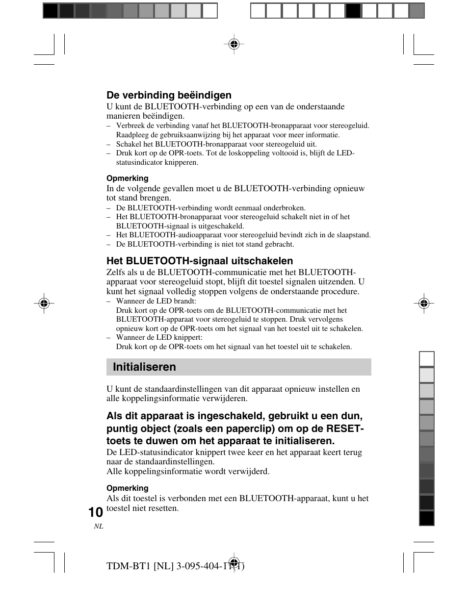 Initialiseren | Sony TDM-BT1 User Manual | Page 52 / 116