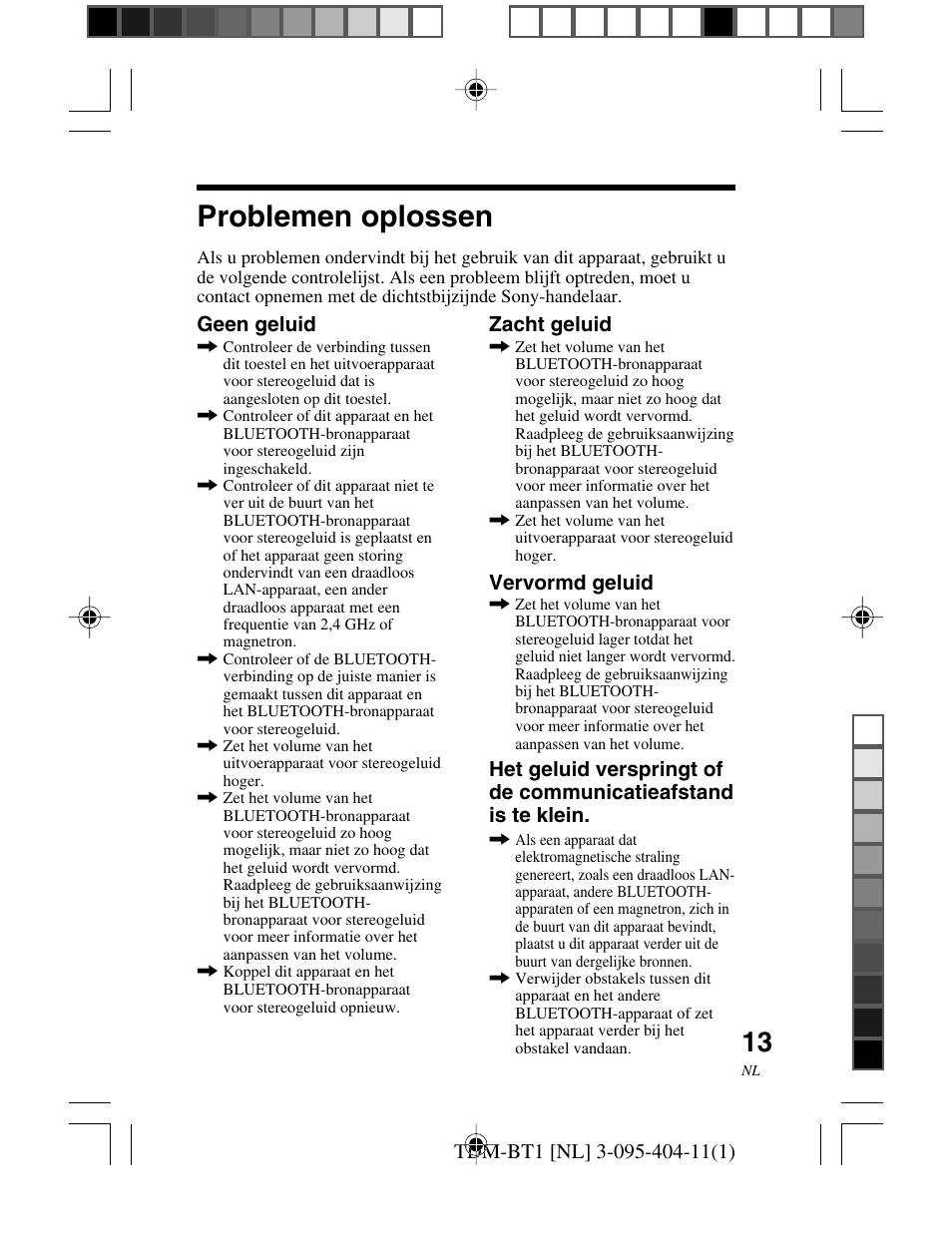 Problemen oplossen, Problemen, Oplossen | Sony TDM-BT1 User Manual | Page 55 / 116