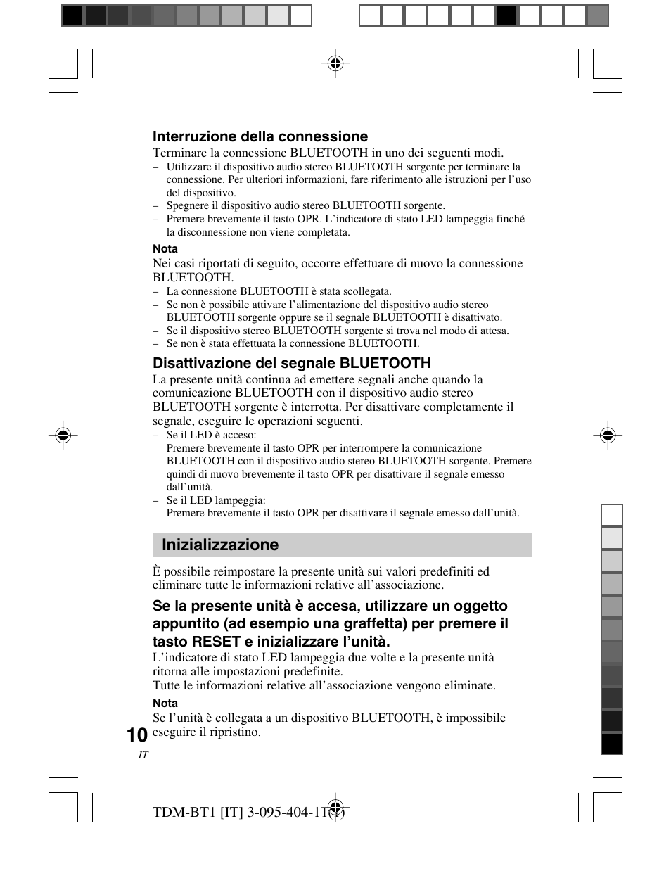 Inizializzazione | Sony TDM-BT1 User Manual | Page 66 / 116