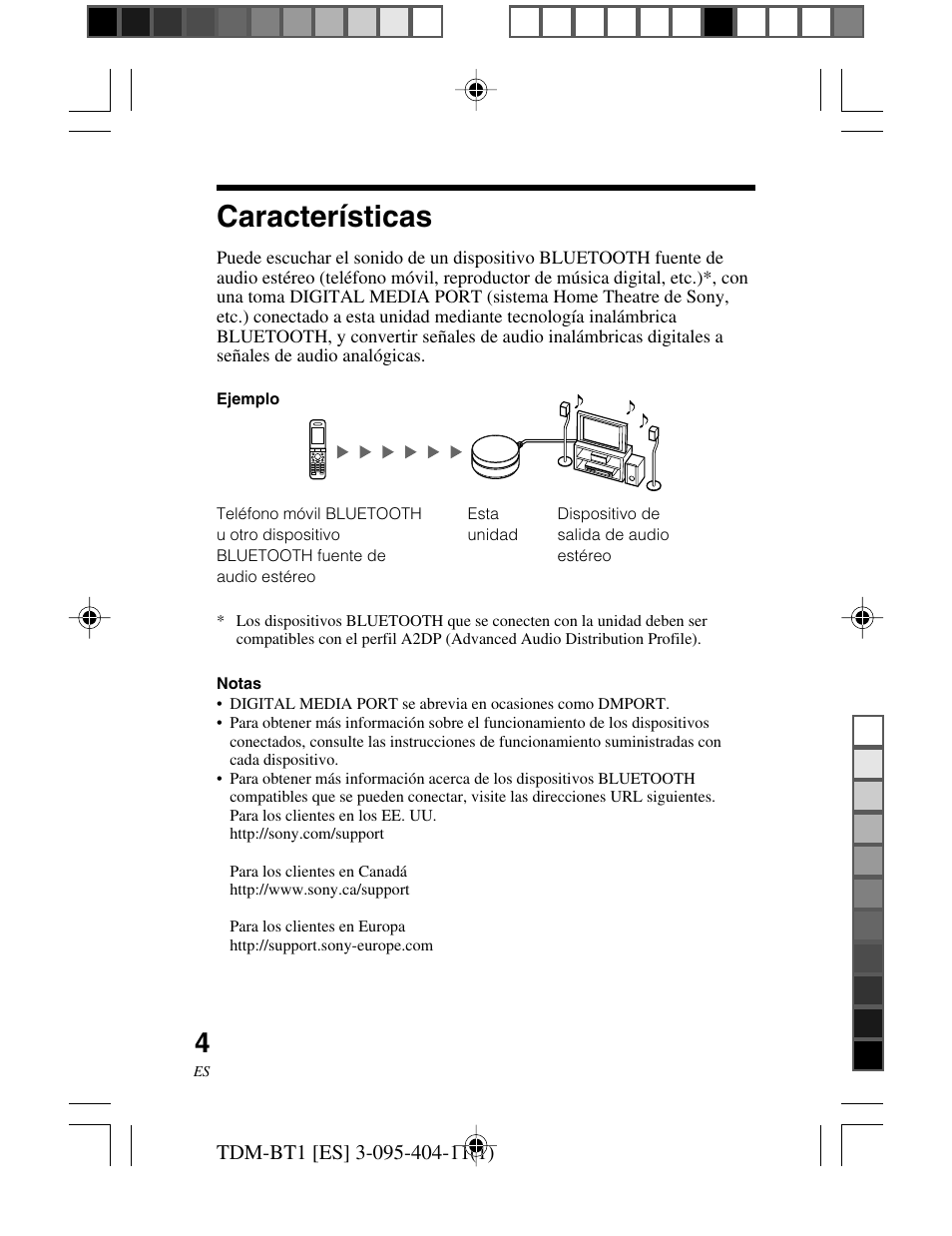 Características | Sony TDM-BT1 User Manual | Page 74 / 116