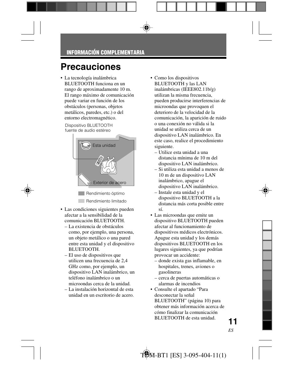 Información complementaria, Precauciones, Información | Complementaria | Sony TDM-BT1 User Manual | Page 81 / 116