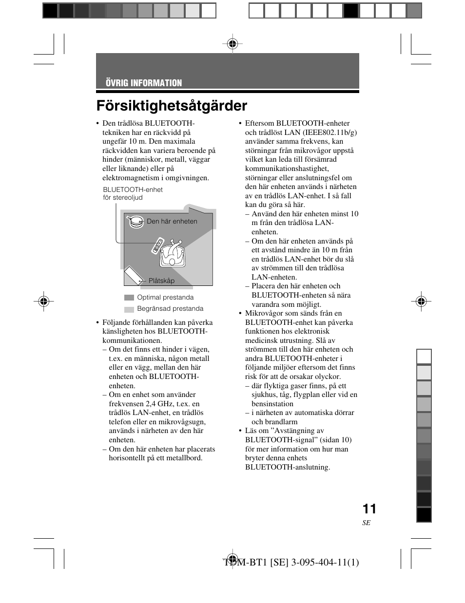 Övrig information, Försiktighetsåtgärder, Övrig | Information | Sony TDM-BT1 User Manual | Page 95 / 116