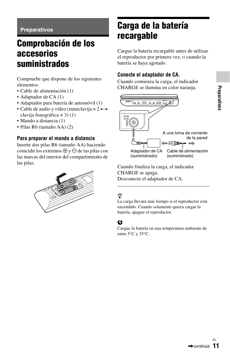 Preparativos, Comprobación de los accesorios suministrados, Carga de la batería recargable | Sony BDP-SX1 User Manual | Page 103 / 184
