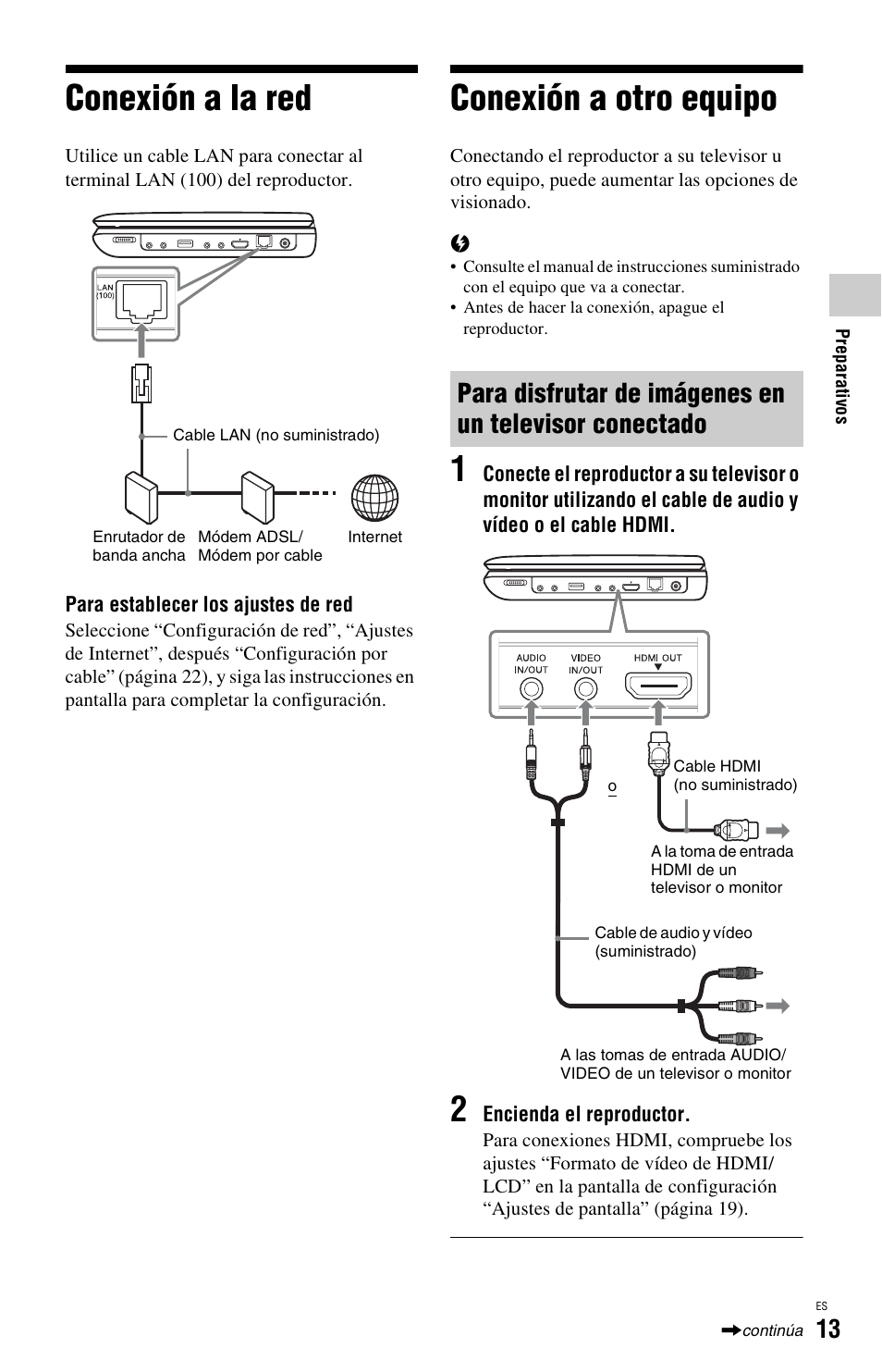 Conexión a la red, Conexión a otro equipo, Conexión a la red conexión a otro equipo | Sony BDP-SX1 User Manual | Page 105 / 184