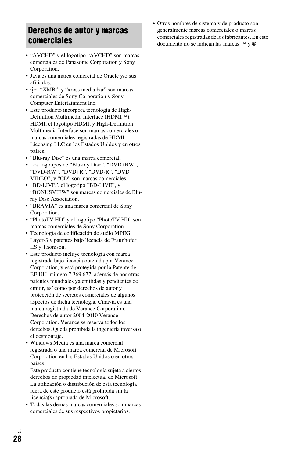Derechos de autor y marcas comerciales | Sony BDP-SX1 User Manual | Page 120 / 184