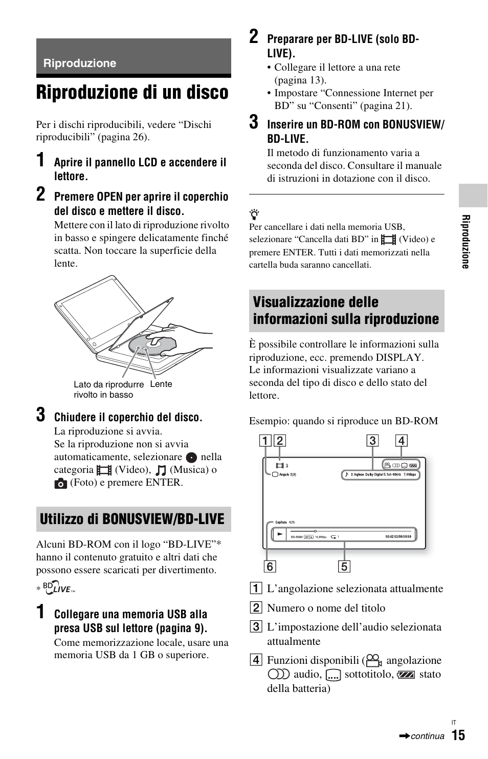 Riproduzione, Riproduzione di un disco, Utilizzo di bonusview/bd-live | Sony BDP-SX1 User Manual | Page 137 / 184