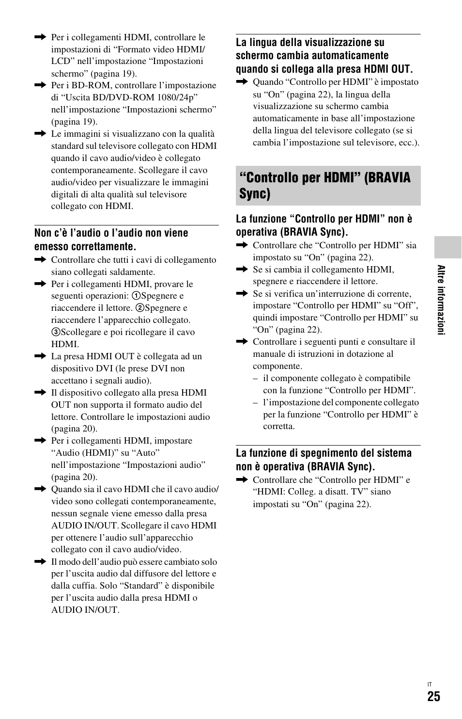 Controllo per hdmi” (bravia sync) | Sony BDP-SX1 User Manual | Page 147 / 184
